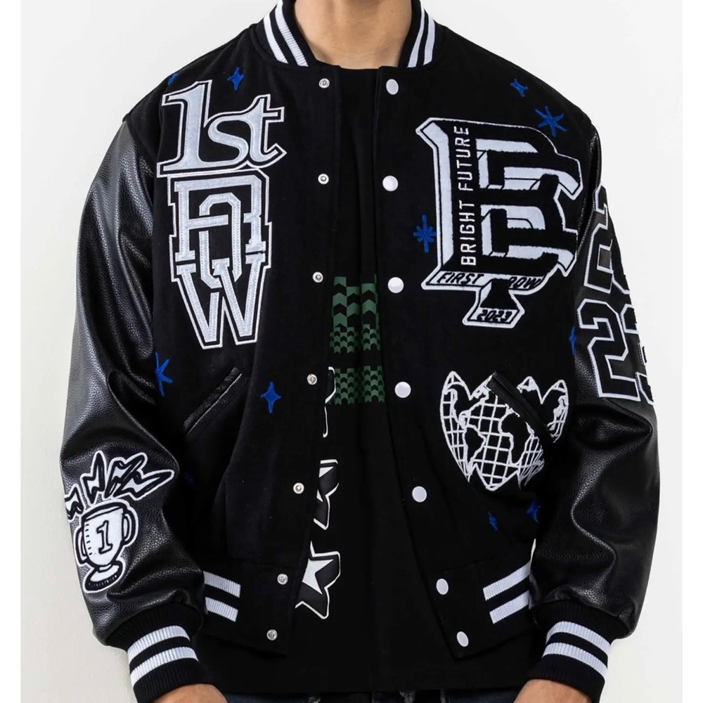 Black Varsity Jacket with Graphic Patches